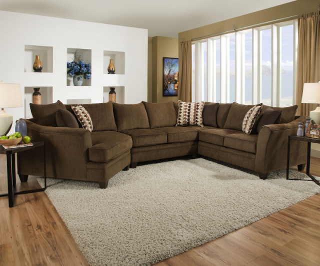 6485 Sectional with Pie shaped chaise in Albany Slate and Chesnut